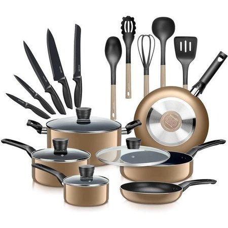SERENELIFE Kitchenware Pots & Pans Set – Basic Kitchen Cookware, Black Non-Stick Coating Inside, Heat Resistant SLCW20GLD
